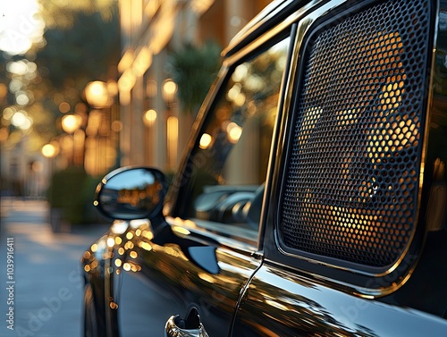 Black anti-mosquito breathable net for rear windows of cars, seamlessly integrated with the frame, insect-proof, ventilation, texture emphasis