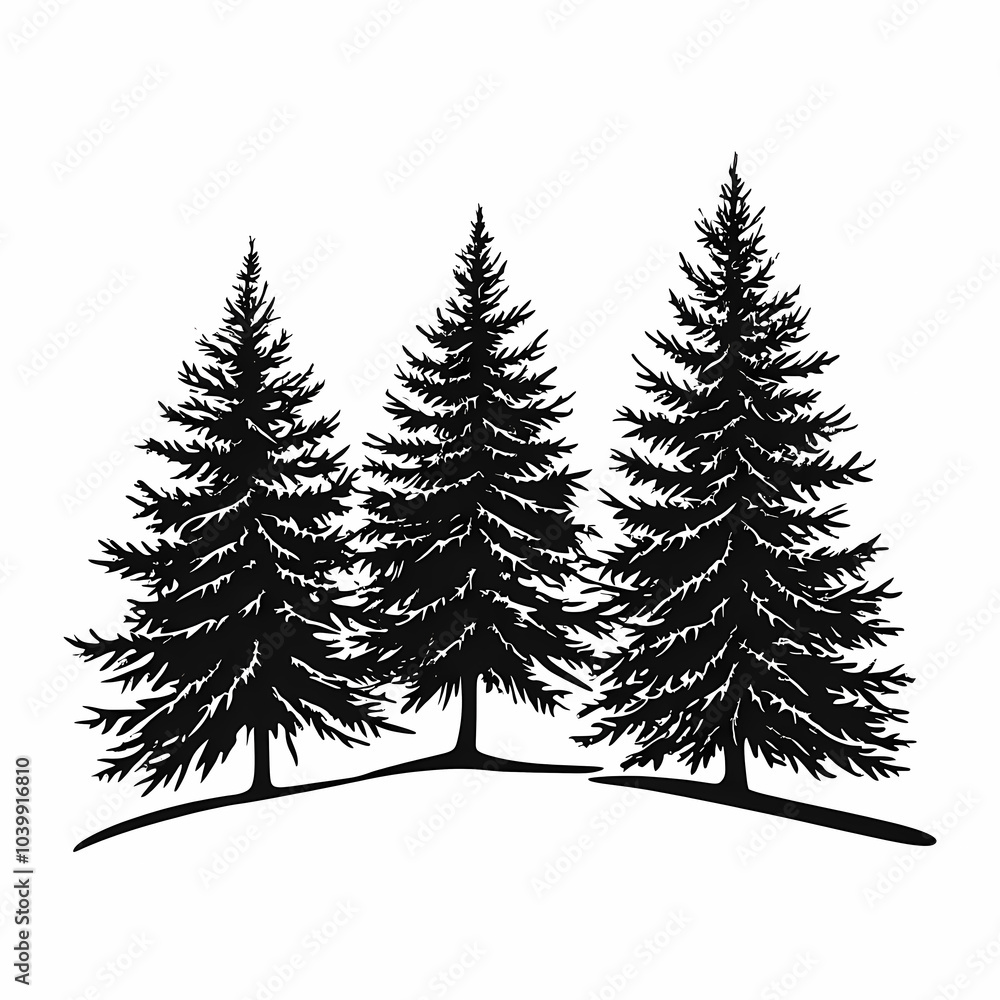 Obraz premium Winter forest silhouettes of fir trees and spruces with wood tree background.