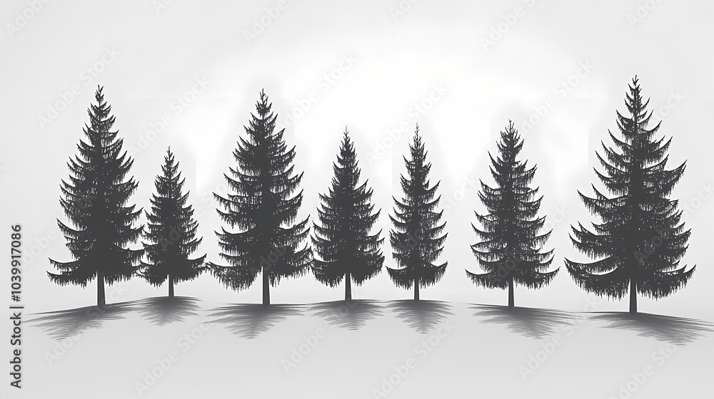 Winter forest silhouettes of fir trees and spruces with wood tree background. Winter forest silhouettes of fir trees and spruces with wood tree background.
