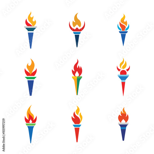 Set of Winter Olympics Torch Logo Vector Illustrations