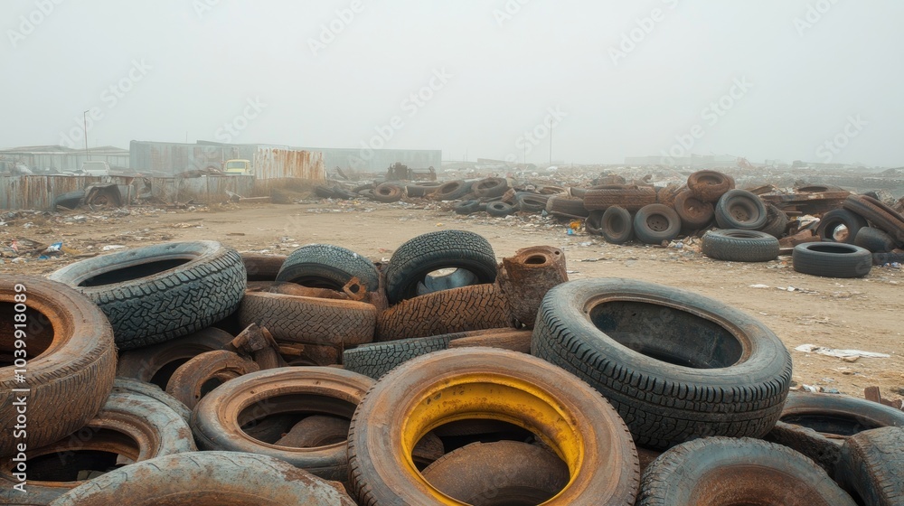 Abandoned Tires in Urban Waste Landscape Abandoned Tires in Urban Waste Landscape