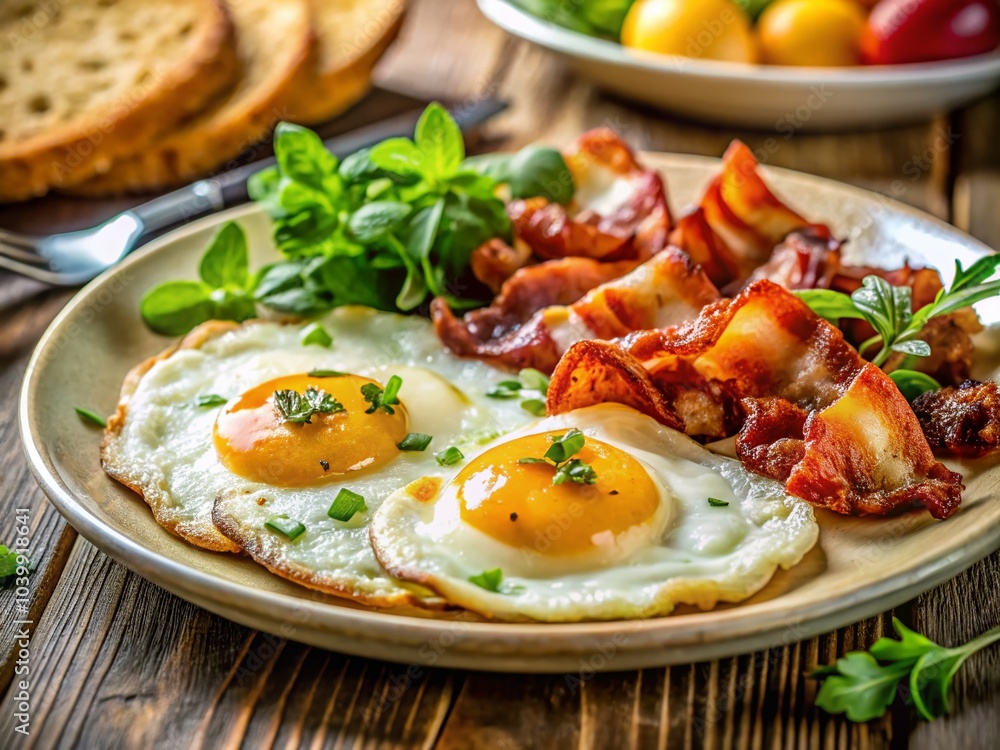 Delicious Fried Eggs with Crispy Bacon - Breakfast Cuisine Icon for Food Lovers and Cooking Enthusiasts Delicious Fried Eggs with Crispy Bacon - Breakfast Cuisine Icon for Food Lovers and Cooking Enthusiasts