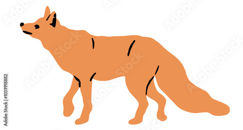 Cute Walking Fox Vector Illustration Isolated on White Background