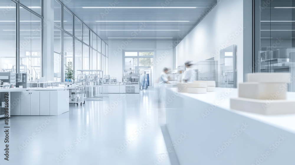 Working people with white uniforms walking in modern factory environment Working people with white uniforms walking in modern factory environment
