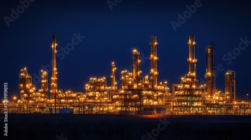 Illuminated Industrial Facility at Night