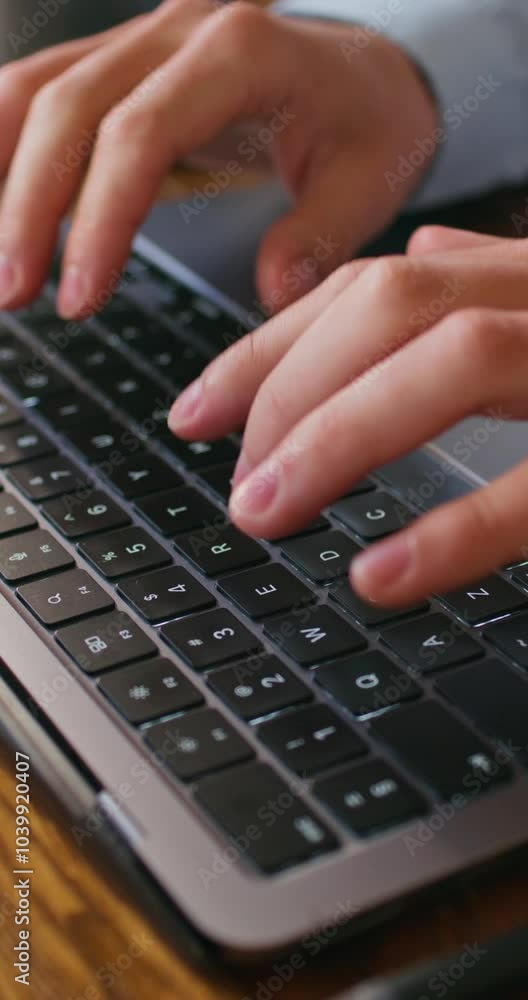 A man uses a laptop sitting at the kitchen table. Close-up of his hands, an unrecognizable person A man uses a laptop sitting at the kitchen table. Close-up of his hands, an unrecognizable person