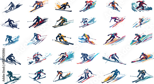 Set collection of vector icons of winter olympic sports