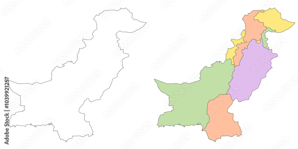Naklejka premium Pakistan country map sets with Jammu and Kashmir region, illustration version, pak, Pakistan maps