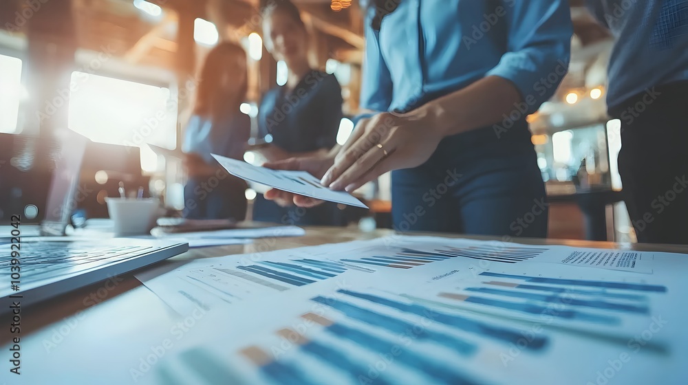 Business Team Analyzing Sales Projections and Data in a Casual Office Setting Business Team Analyzing Sales Projections and Data in a Casual Office Setting