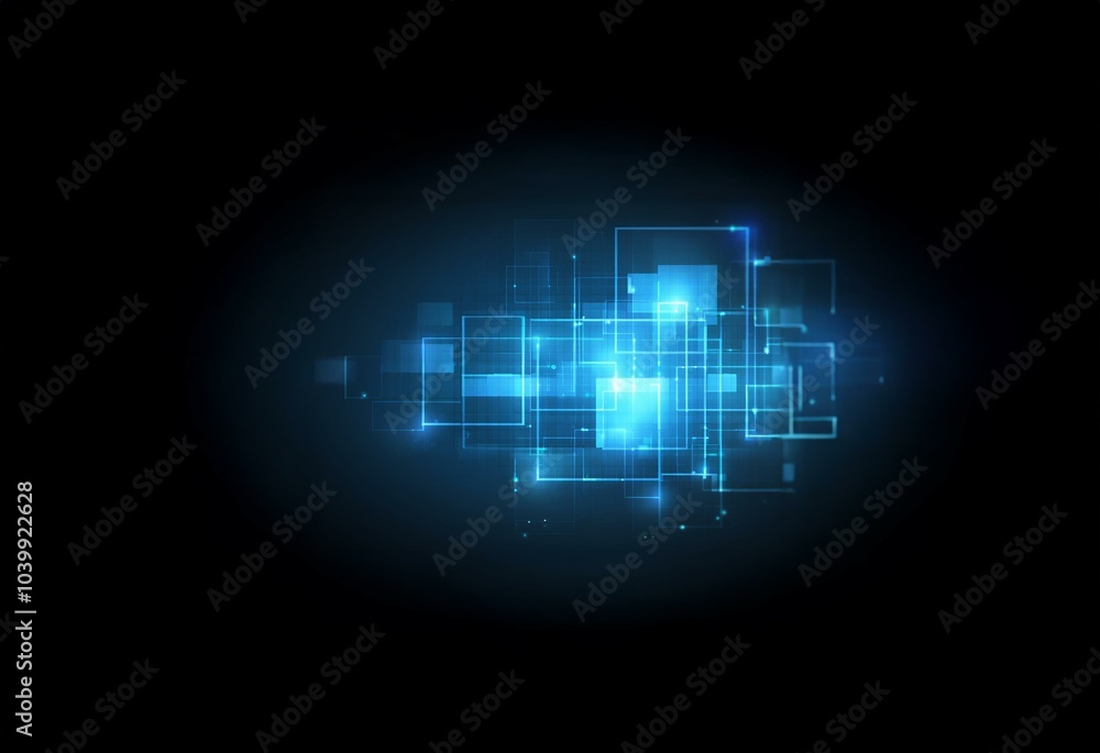 Abstract digital background with glowing blue squares and lines on a dark blue background. Abstract digital background with glowing blue squares and lines on a dark blue background.