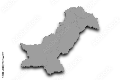 3d Map of Pakistan country with color. pak, PK, Islamic republic of Pakistan