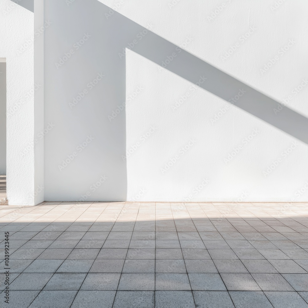 A minimalist space featuring a white wall and shadow play on a stone floor, emphasizing simplicity and light. A minimalist space featuring a white wall and shadow play on a stone floor, emphasizing simplicity and light.