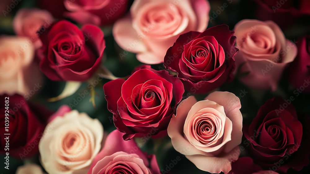 Obraz premium red and yellow roses bouquet background