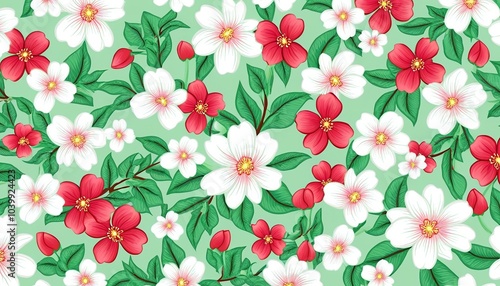 Illustration of cartoon flower and leaf wallpaper, with bright colors and an abstract style