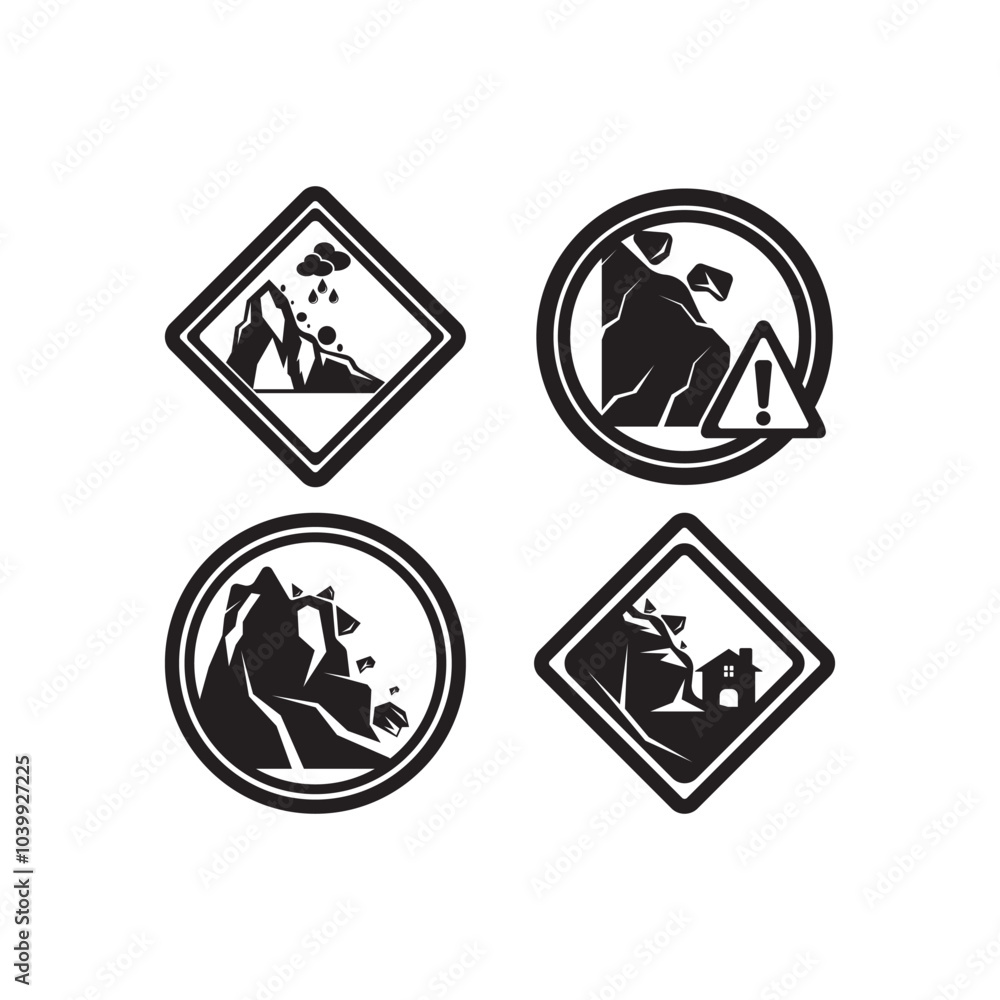 landslide prone road sign. road traffic sign symbol icon logo illustration landslide prone road sign. road traffic sign symbol icon logo illustration