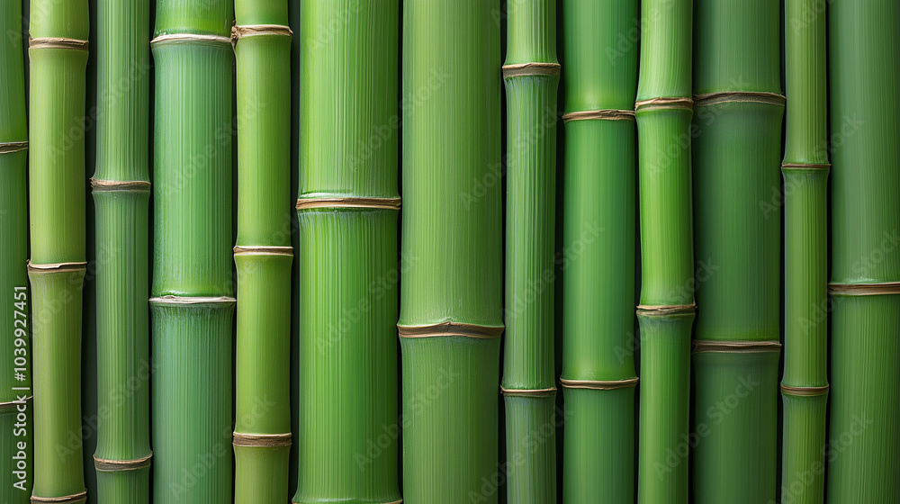 Fototapeta premium Green bamboo stems arranged in vertical pattern