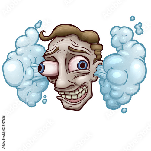 Stressed Man with Steam or Smoke Coming out of His Ears, Buldging Eyes, Isolated Transparent PNG, Large Format photo