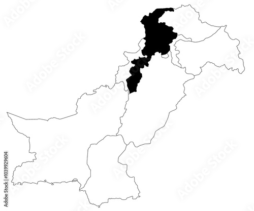 Map of Khyber pakhtunkhwa province in Pakistan country on white background. single province map highlighted by black colour on pakistan map. pak, pk photo