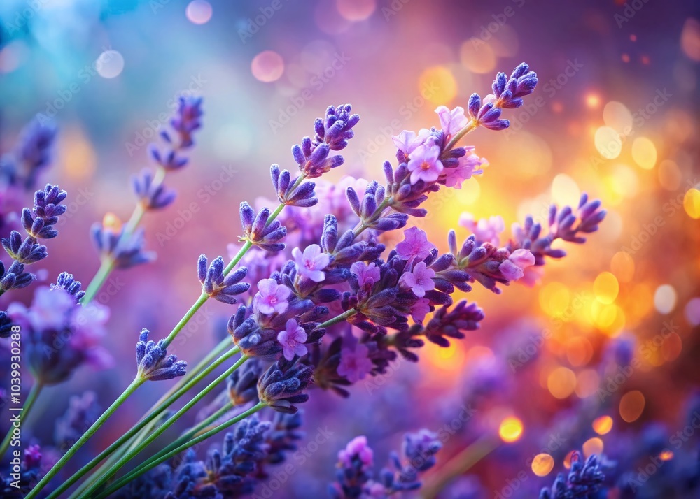 Naklejka premium Dreamy Macro Portrait of Freckles with Lavender Flowers for Nature Lovers and Photography Enthusiasts