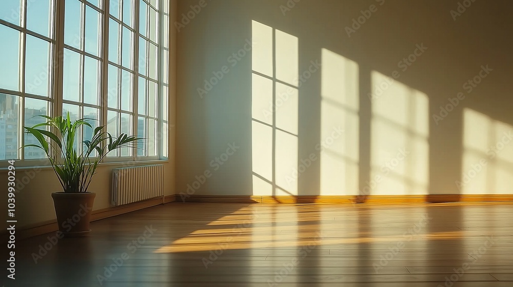Bright and Airy Interior Space with Sunlight Shadows Bright and Airy Interior Space with Sunlight Shadows