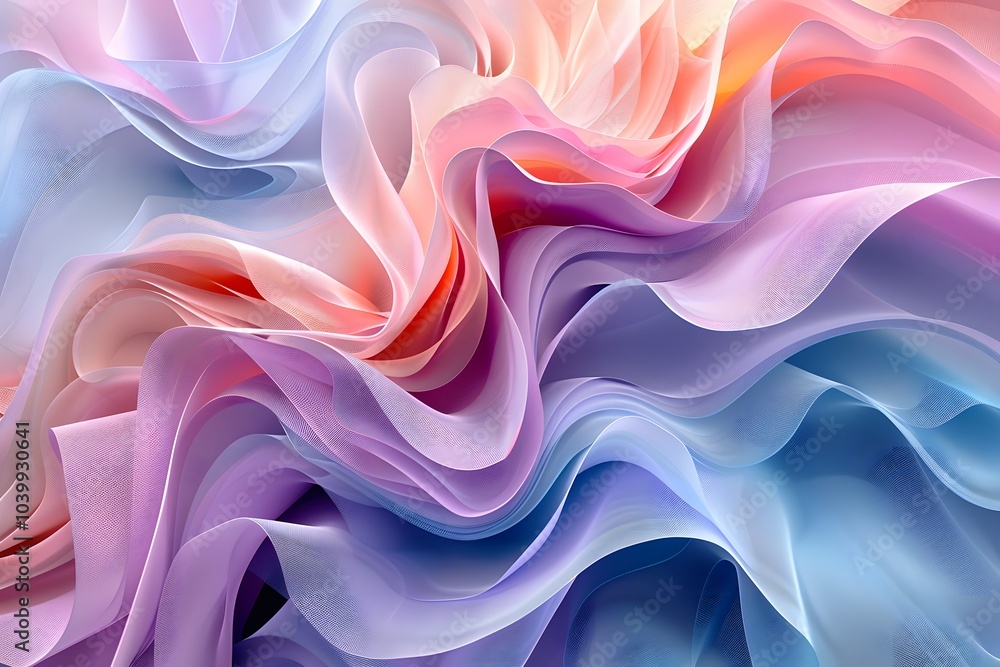 Fototapeta premium Ethereal Waves of Colorful Fabric Flowing in Soft Pastels