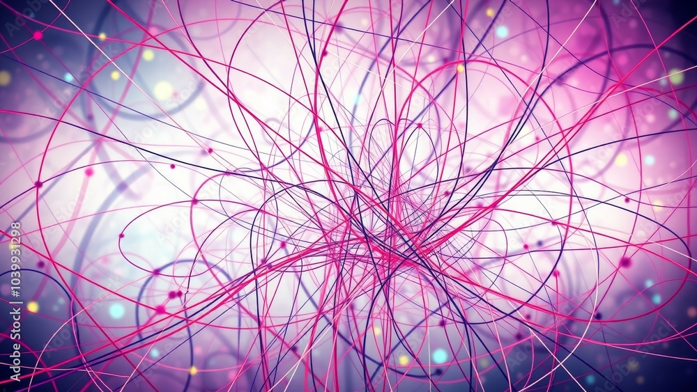 Abstract pink and blue lines with glowing dots Abstract pink and blue lines with glowing dots