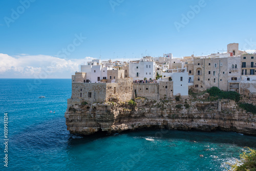 Exploring the coastal charm of Polignano a Mare in Puglia, Italy on a sunny day