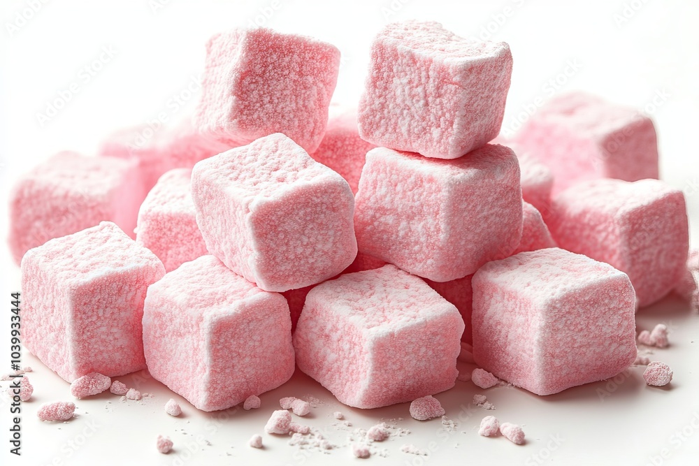 Mini marshmallows in pinks and whites on a white background. Mini marshmallows in pinks and whites on a white background.