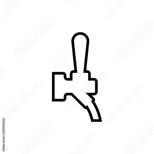 Beer tap with handle. Element of beer pump. Side view. Outline vector icon and illustration on white background.