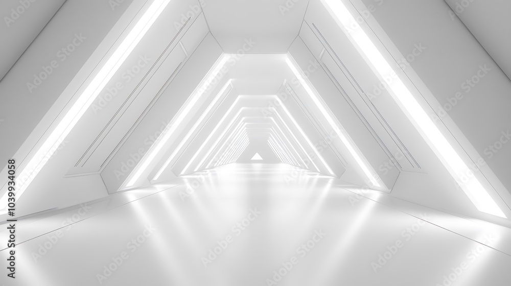 Naklejka premium Brightly Lit Empty Corridor Showcasing Clean Lines and White Background