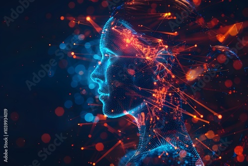 Digital Portrait of a Futuristic Woman with Abstract Light Patterns