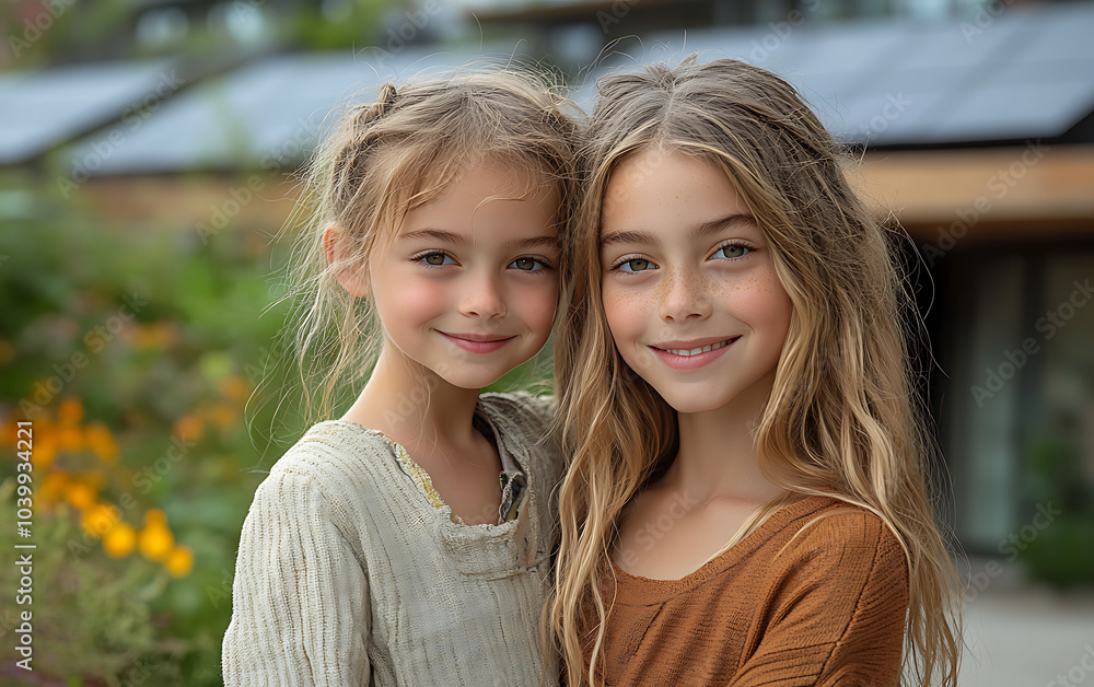 Obraz premium Eco-Friendly Family Celebrates Solar-Powered Home