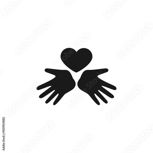 Heart icon with two open palms of hands together. 