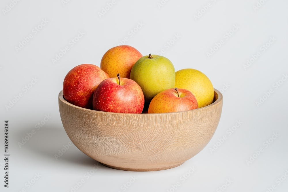 Fresh apples in a wooden bowl, white isolated background. Fresh apples in a wooden bowl, white isolated background.