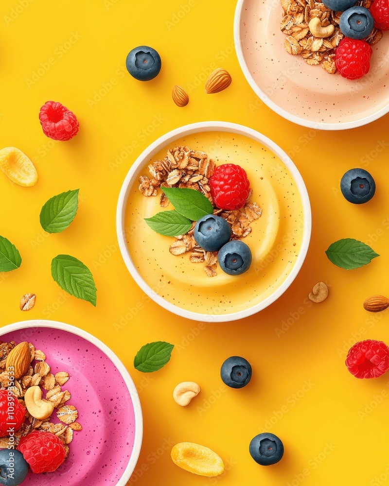 Freshly Made Smoothie Bowls with Vibrant Toppings Freshly Made Smoothie Bowls with Vibrant Toppings