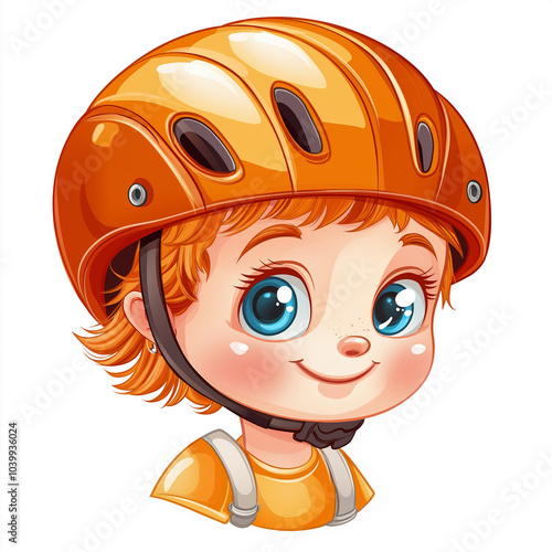 Cheerful Cartoon Child in Orange Helmet