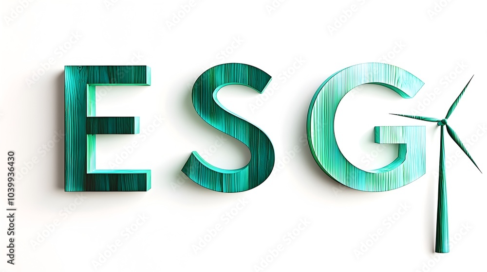 Green Gradient ESG Letters with Wind Turbine Icon Symbolizing Renewable Energy Green Gradient ESG Letters with Wind Turbine Icon Symbolizing Renewable Energy