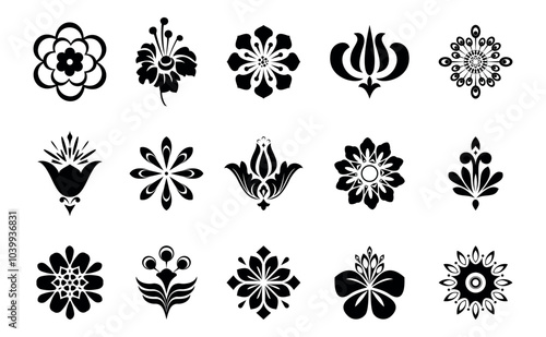 Flowers icon set. Flowers isolated on transparent background. Flowers in modern simple. Cute round flower plant nature collection. Vector illustrator