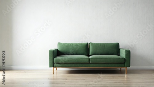 Close-Up Sofa mockup with a green sofa against a white wall background
