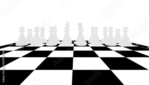 Silhouette Chess Board and pieces. Board game. A chess piece, or chessman, is any of the six different types of movable objects used on a chessboard to play the game of chess. Front view