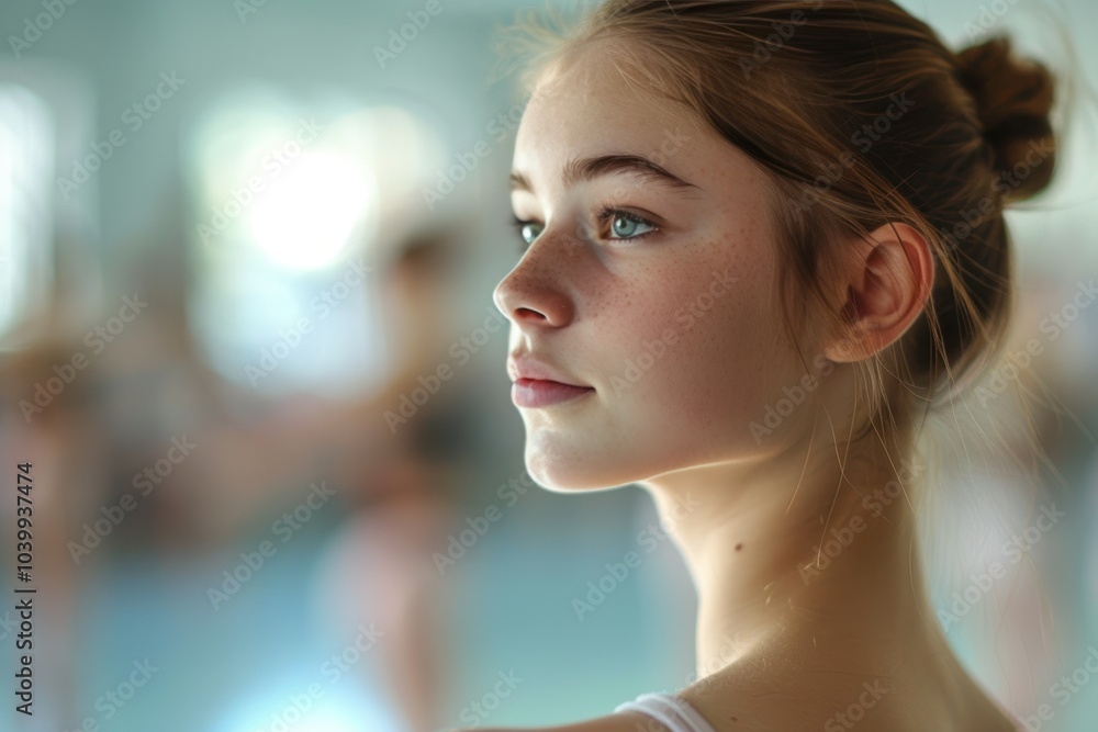 Close-up of a ballet dancer practicing at the barre in a ballet studio Close-up of a ballet dancer practicing at the barre in a ballet studio