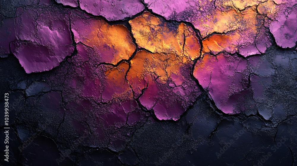 Naklejka premium Abstract Cracked Paint with Deep Purple and Black Shades