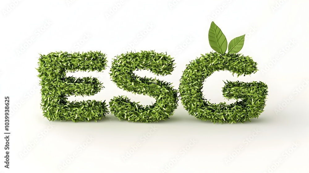 3D ESG Text with Leaf Icon Symbolizing Sustainable Environmental Focus 3D ESG Text with Leaf Icon Symbolizing Sustainable Environmental Focus