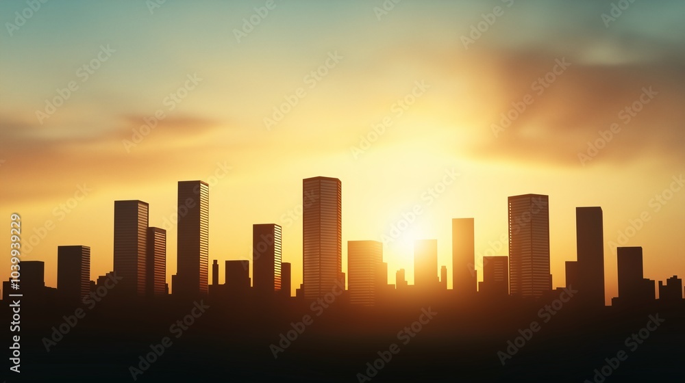 City Skyline Silhouette at Sunset with Warm Colors City Skyline Silhouette at Sunset with Warm Colors