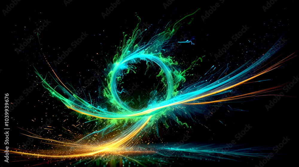 Vibrant Lightning Energy Burst: Abstract Neon Blue, Green, and Yellow Electric Explosion with Dynamic Light Trails and Fluid Motion - High-Contrast Digital Art for Futuristic, Sci-Fi, and Cosmic Theme Vibrant Lightning Energy Burst: Abstract Neon Blue, Green, and Yellow Electric Explosion with Dynamic Light Trails and Fluid Motion - High-Contrast Digital Art for Futuristic, Sci-Fi, and Cosmic Theme