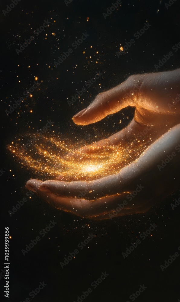 Fototapeta premium Hands cupped with golden glitter.
