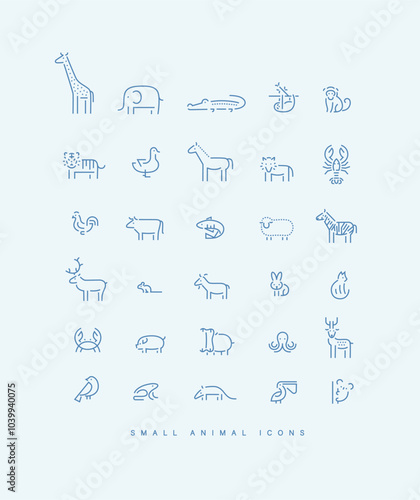 Obraz na płótnie Animals collection giraffe, elephant, crocodile, sloth, tiger, cheetah, bird, horse, lion, lobster, parrot, bull, fish, sheep, zebra, deer, squirrel, goat drawing on light blue background w salonie