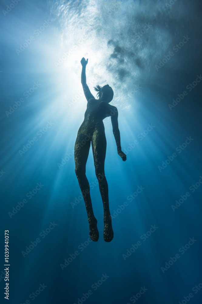 Female Freediver Ascending to the Surface Female Freediver Ascending to the Surface