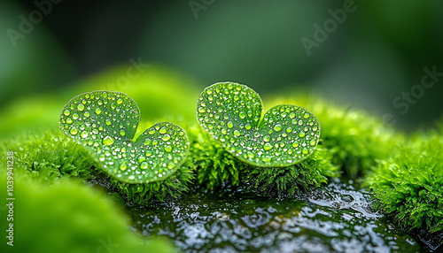 Green leaf macro plant growth in wet forest generated by AI