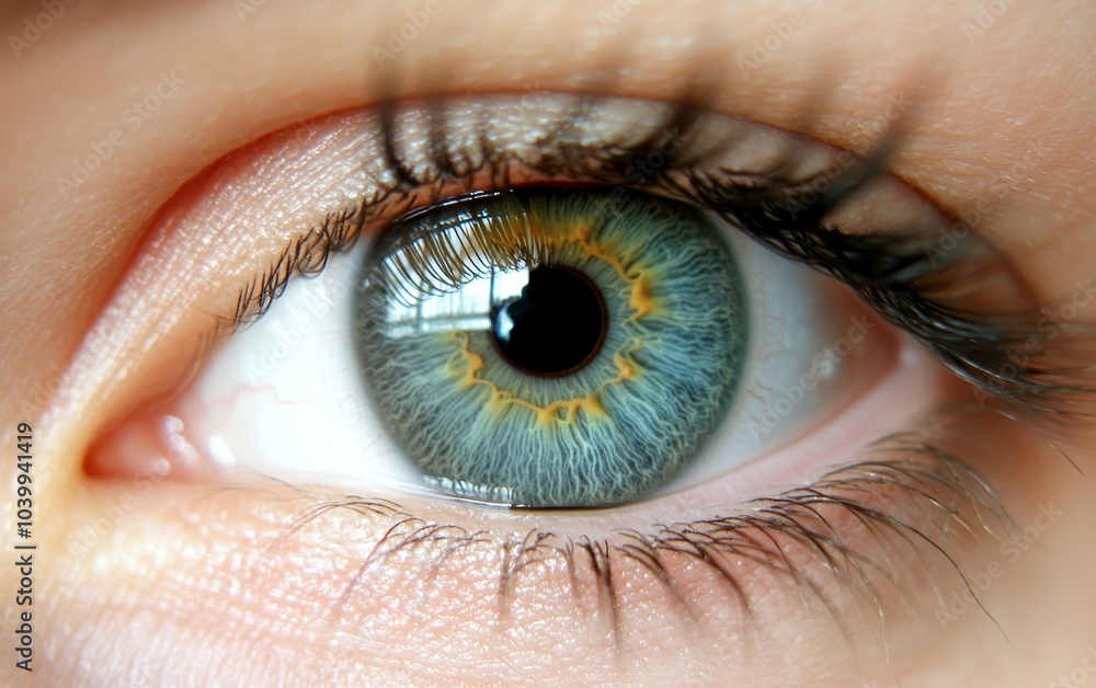 Fototapeta premium Close-up of a human eye showcasing vibrant colors and intricate details.